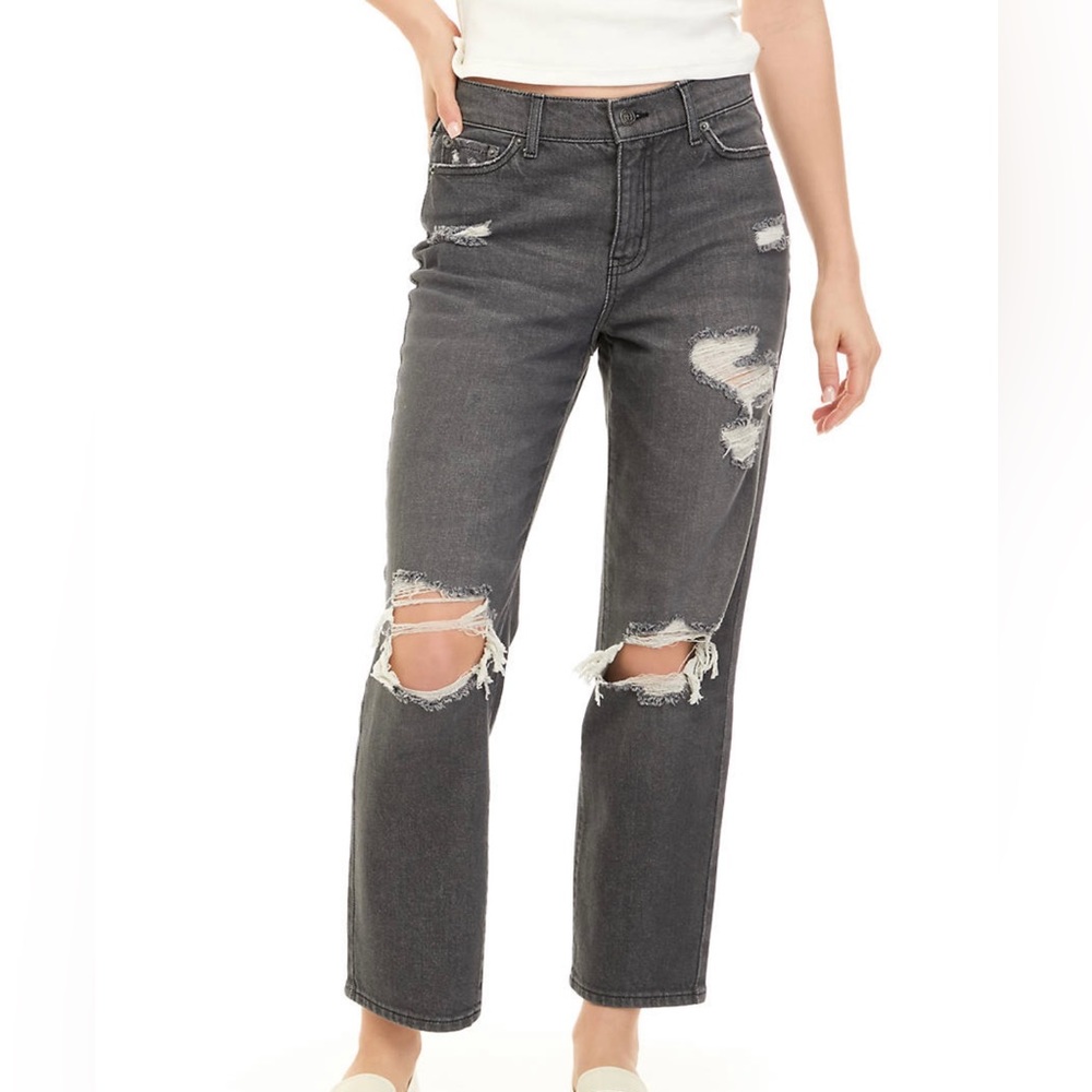 Ash Gray Distressed Cropped Baggy Straight Jeans NWT